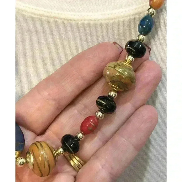 Vintage Unique Chunky‎ Beaded Necklace Multicolored Marbled Beads Grandmacore - Picture 11 of 15